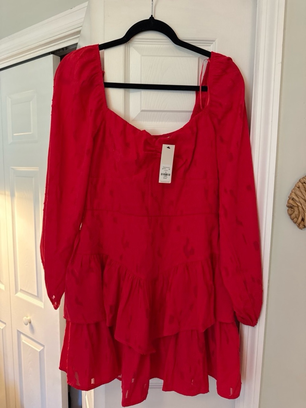Francesca's Collections Red Tiered Mini Dress with Long Sleeves